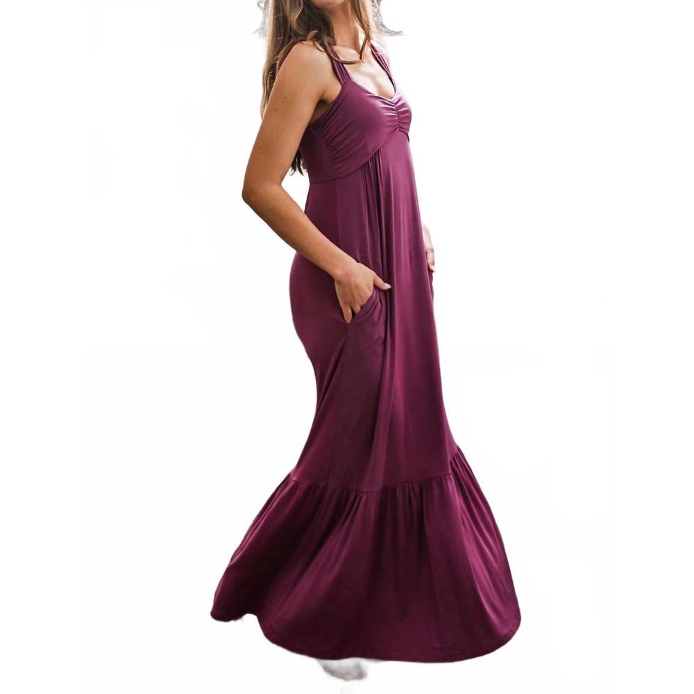 NEW YALA cleo babydoll bamboo maxi dress in boysenberry